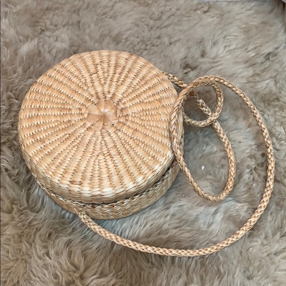 Reformation straw zipper round crossbody